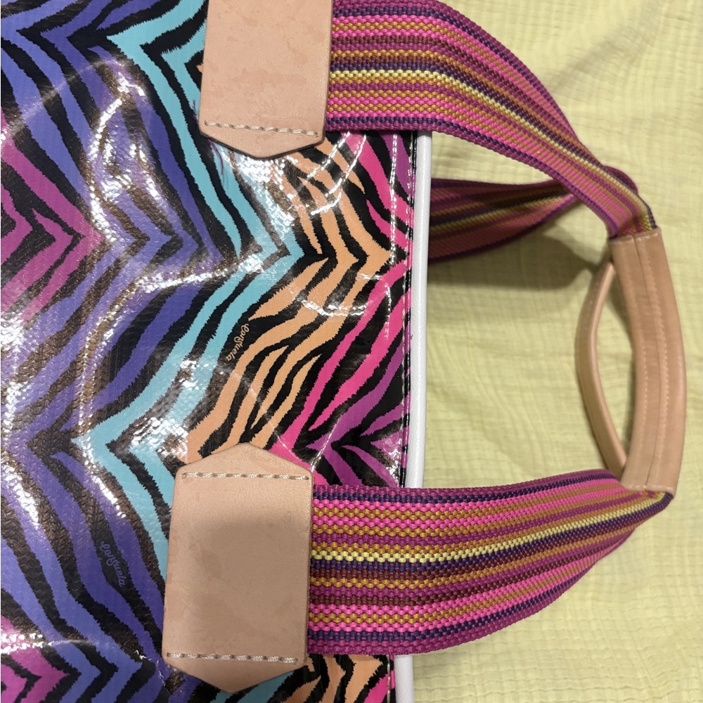 Consuela Zebra Stripe Tote in Pink, Purple, Blue & Peach - Picture 9 of 11